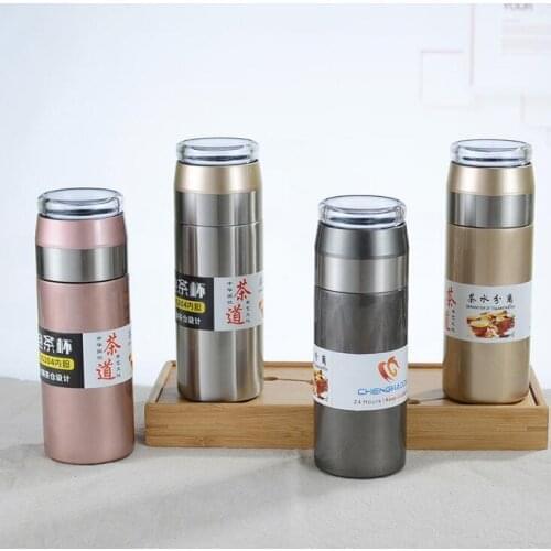 Stainless steel tea and water separation tea cup double-layer business straight insulation cup high-end business gift cup