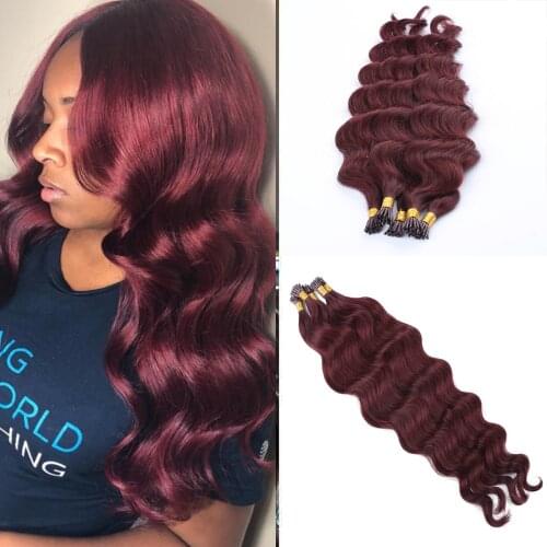 I Tip Brazilain Human Hair Extensions Keratin Prebonded Nail Tip Long Water Wave Hair Italian Keratin Fusion Glue For Women