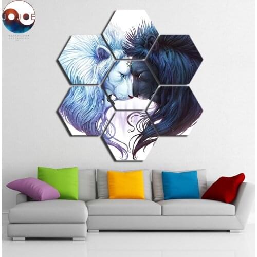 Brother by JoJoes Art 7 pieces Black Lion and White Lion painting Wall Art Picture Gift Home Decoration Canvas Print painting
