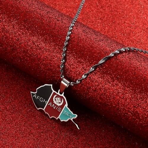 Afghanistan Map With Flag Pendant Necklaces for Women Girls Afghan Maps Jewelry
