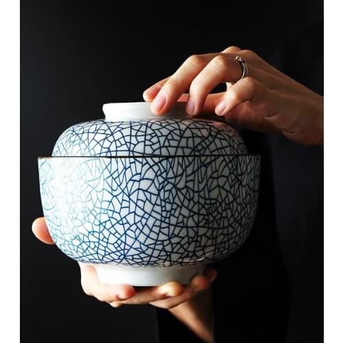 Guopin Ceramic Cover Bowl Under Glazed Color Soup Bowl Japanese Style Ceramic Rice Bowl Stewed Miso Soup Tureen