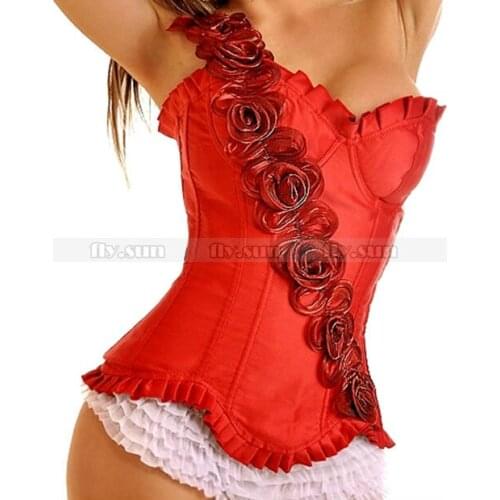 Red Overbust Boned Corset Outerwear Top Lace Up Bustier Sexy Clubwear Costume S M L XL 2XL