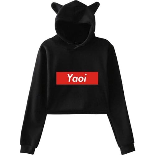 Fashion Design Print Yaoi Printing Casual Harajuku Cat Ears Top Women Hoodies Sweatshirt Short Clothes Tops Coats