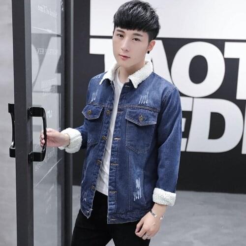 MenS Wear Autumn And Winter New Style Mens Cowboy Jacket Plus Velvet Thick Cowboy Cotton-padded Clothes Jacket Male Padded