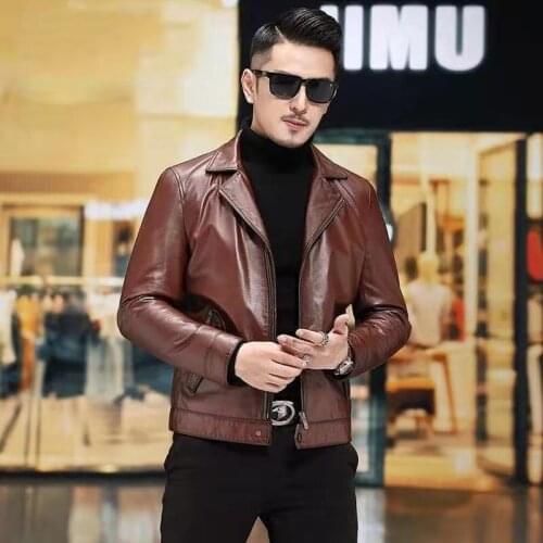 2021 Spring Autumn Men Genuine Jacket Vintage Men Slim Fit Motorcycle Leather Jacket Plus Size Genuine Sheepskin Biker Coat B286