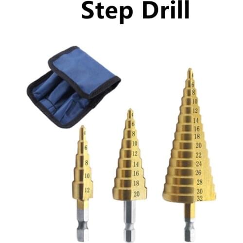 3-12mm 4-12mm 4-20mm HSS Straight Groove Step Drill Bit Set Titanium Coated Wood Metal Hole Cutter Core Drill Bit Set 3-13 4-22