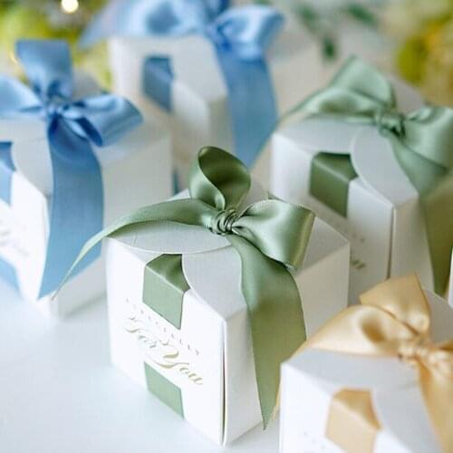 New DIY 50pcs 6.5x6.5x6.5cm 4 colors Secret language forest hot stamping green white wedding candy box European style wedding