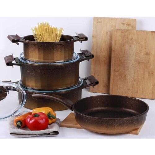 High Quality Fireproof Non-Stick Casting Cookware Set 7PCS Durable Glass Covers nonstick Kitchen Set Frying Pan Cooking Pot
