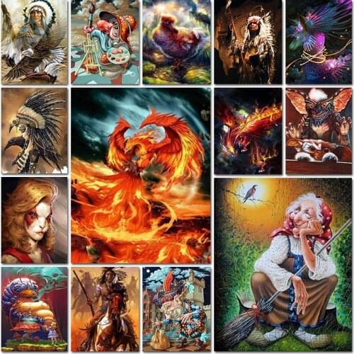 Full square diamond painting Bird old woman Indians Phoenix monster embroidery 5d Cross stitch Mosaic home decor Paintings art