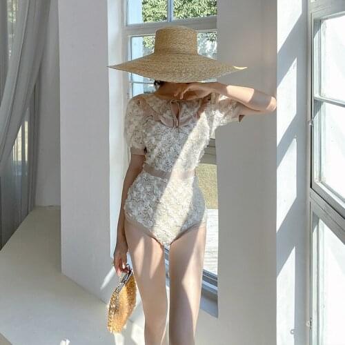 EFIOLY Product Sexy One-piece Swimsuit Womens Lace Three-dimensional Flower Gathered Bikini Swimsuit Beach Hot Spring Outfit