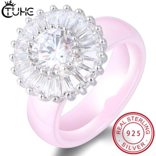 Luxury 6mm 8mm Wide Smooth Ceramic Ring For Women Wedding Anniversary Finger Jewelry Fashion Sparkling Crystal Smooth Ring Gifts