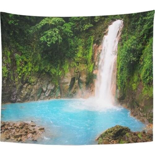 Blue Celeste Waterfall Costa Rica Green Rio Rainforest Tropical Tapestry Home Decor Wall Hanging for Living Room Bedroom Dorm