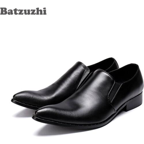 Batzuzhi Zapatos Hombre Black Genuine Leather Mens Shoes Formal Business Dress Shoes Leather Pointed Toe High Quality, Big US12