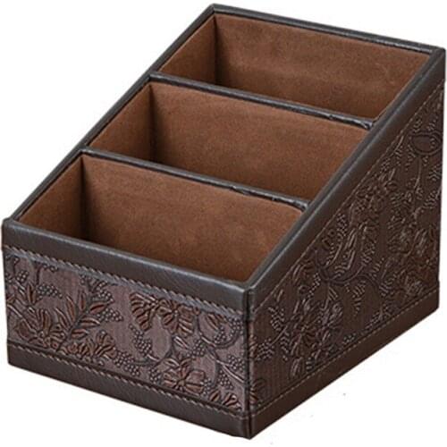 Retro PU Leather Cosmetic Storage Box Remote Control Phone Holder Table Organizer for Home Office Storage Case