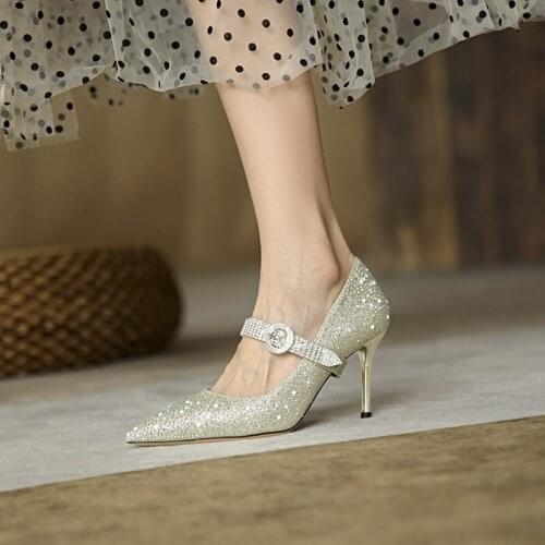 Spring stiletto crystal bridal wedding shoes rhinestone pointed shallow mouth banquet dress sexy all-match womens shoes