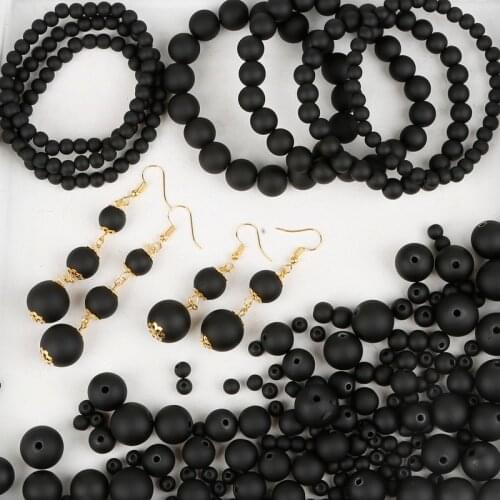 High Quality Plastic Frosted Matte Painted Beads Multi Size Black Acrylic Loose Spacer Beads for DIY Handicrafts Accessories