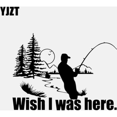 YJZT 17.5CM*13CM Wish I Was Here Car Sticker Fishing Fisherman Hunting Outdoors Car Vinyl Decal Black/Silver C24-0885