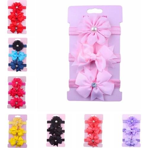 Yundfly 3 Pack Baby Bows Toddler Ribbon Bowknot Chiffon Flower Headbands Set Baby Girls Hair Accessories