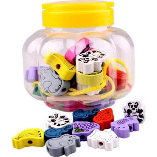 24pcs Kids Funny Colored Wooden Animal Shape Beads Stringing Threading Bead Toy For DIY Jewelry Bracelet Making Educational Toys