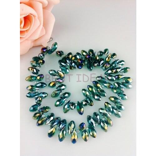 100pcs 6*12mm Green with color platingQuartz Faceted Crystal Glass Teardrop Beads Crystal Loose Beads DIY free shipping