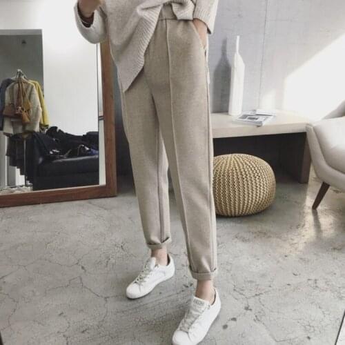 Women Casual Harem Pants Autumn Winter Thicken Fashion Ankle-length Trousers Female Elastic Waist Woolen Pants 2019 Lady Office