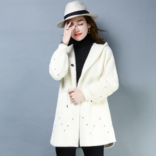 Plus Size Cardigan Women Coat 2021 New Autumn Winter Korean Elegant Women Slim Mink Velvet V-neck Knit Jacket Outwear X301
