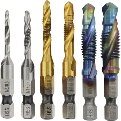 1PCS M3 M4 M5 M6 M8 M10 Screw Tap Drill Bits HSS Taps Countersink Set Metric Bit High Speed Steel 1/4 In Quick Change Hex