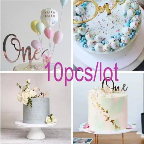 10pcs "One" Acrylic Baby Happy Birthday Cake Topper Gold Birthday Cake Topper Supplies for Kids Birthday Party Cake Decorations