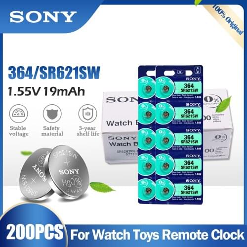 200PCS Sony 364 SR621SW AG1 LR621 621 164 531 SR60 LR60 1.55V Silver Oxide Battery For Watch Toy Calculator Meter Button Cell