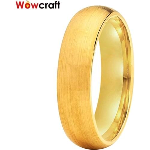 6mm Gold Tungsten Wedding Rings for Women Men Domed Brushed Finish Surface Comfort Fit US Size 5-15