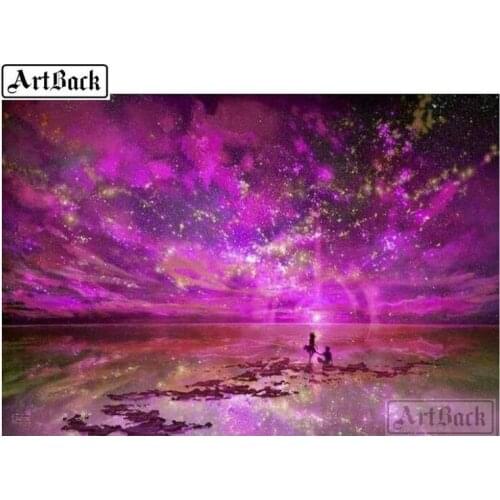 New to full square round drill 5d diy diamond painting sky purple red 3d diamond embroidery diamond mosaic crafts decoration