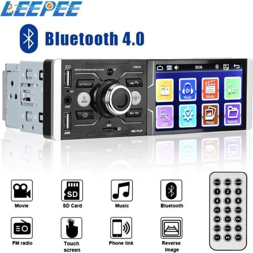 Car MP5 Video FM Radio Player Multimedia DC 12V 4.1'' Touchscreen Bluetooth 4.2 Voice ControlAutoradio Stereo Audio USB Charger