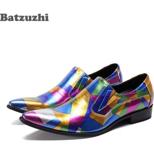 Batzuzhi Italian Type Men Shoes Pointed Toe Muti Color Formal Leather Dress Shoes Men Slip-on Business Party and Wedding Shoes