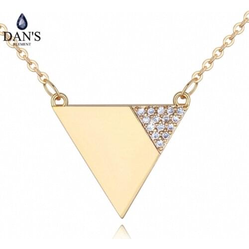 DANS Element Brand 3 Colors Real Austrian Crystals Fashion Triangle Pendant Necklace for Women Valentine Gift 127133