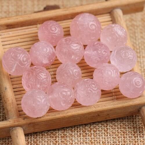One PIECE loose beads Rose Quartz round carved 12/14/16mm for DIY jewelry making FPPJ wholesale beads nature