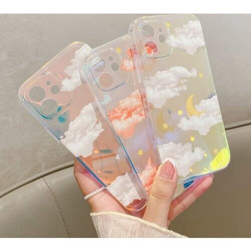 Cute Moon Stars Clouds Patterns Phone Case For iPhone 12 mini 11 Pro Max 7 8 Plus X XR XS SE 2020 Shell Luxury Laser Clear Cover