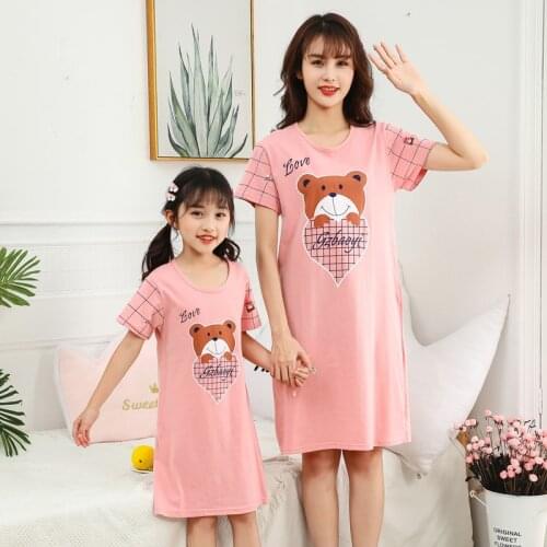 Kids Cotton Nightdress Little Teen Girl Pajamas Dresses Children Cartoon Summer Nightgown Home Clothes Kids Sleepwear Gecelik