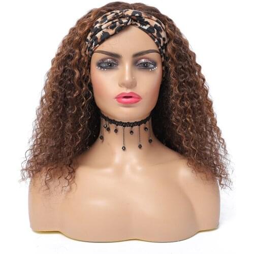 Highlight Headband Wig Human Hair Kinky Curly Headband Wig for Women Honey Blonde Burgundy 99j Scarf Wigs No Gel Glueless Remy