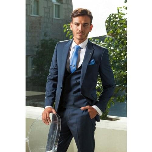 Handsome Groomsmen Peak Lapel Groom Tuxedos Mens Wedding Dress Man Jacket Blazer Prom Dinner (Jacket+Pants+Tie+Vest) A188