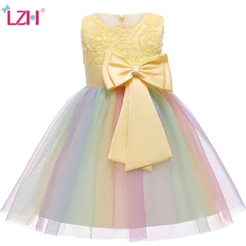 LZH Flower Girls Wedding Dress Kids Rainbow Tutu Birthday Party Princess Dresses For Girls Clothing Childrens Costume Halloween