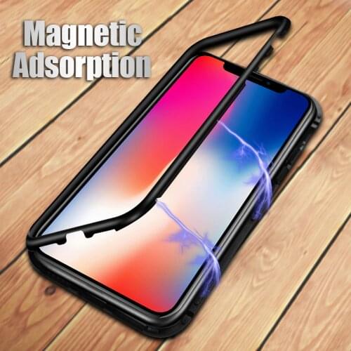 Magneto Magnetic Adsorption Case for iPhone 6 Bumper Luxury Aluminum Frame with Tempered Glass Cover for iPhone 7 8 6 6S Plus X