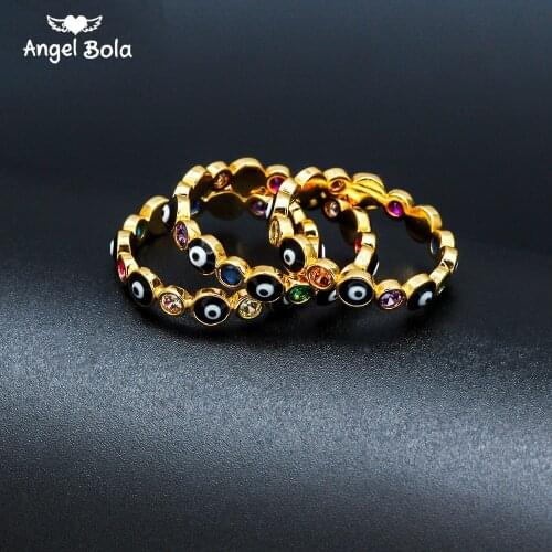 Fashion Muslim Islam CZ Gold Rings Cute Creative Colorful Devil Eyes Rainbow Zircon Rings for Women Girls Vintage Christmas Gift