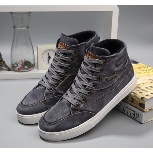 New Arrive Men Causal Shoes Autumn Winter Front Lace-Up Leather Ankle Boots Shoes Man Casual High Top Canvas Men