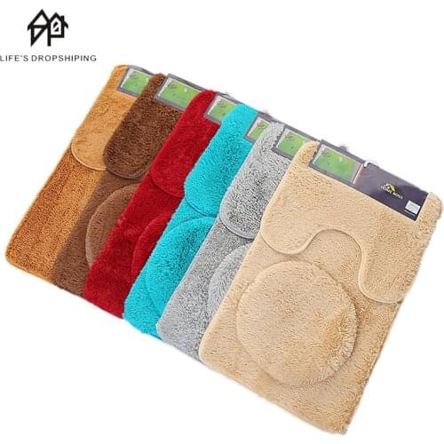 3 Piece Bathroom Anti-slip Mat Set Toilet Absorbent non-slip plush carpet Shower Household Toilet Lid Shower Carpet Floor Mat