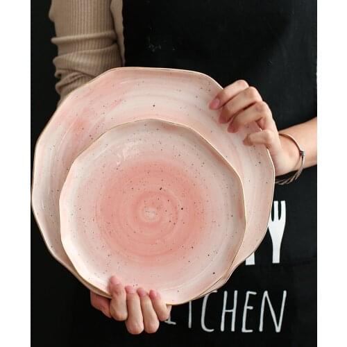 Nordic Dinner Plate Ceramic Kitchen Dining Bar Dinner Plates Golden ceramic dessert plate