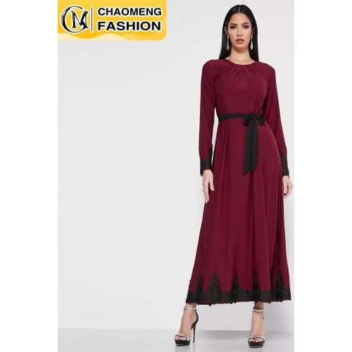 New Fashion Middle East Long Sleeve Lace Casual Plain Elegant Muslim For Women Dresses Islamic Clothing Turkish Robe Dubai Abaya