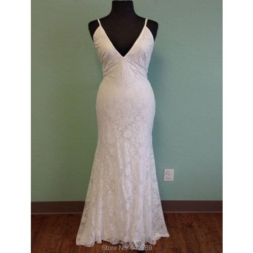 Fit and Flare V Neck Real Photo Bridal Dress Spaghetti Straps Low Back Soft Lace Wedding Dresses Vestido De Noiva