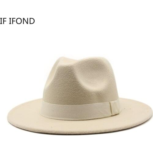 Solid Women Hats Winter Ribbon Band Felt Fedoras Hats Wide Brim Panama Men Formal Caps Women Dress Wedding Decorate