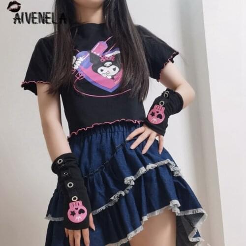 Harajuku Y2K Hot Girls Punk Skull Knitted Fingerless Glove Gothic Arm Cover Long Mittens AFC1218