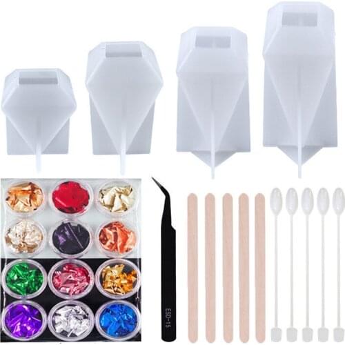 DIY Crystal Epoxy Mould 27 Piece Set Square Stereo Conical Crystal Ornaments Homemade Candle Silicone Mold